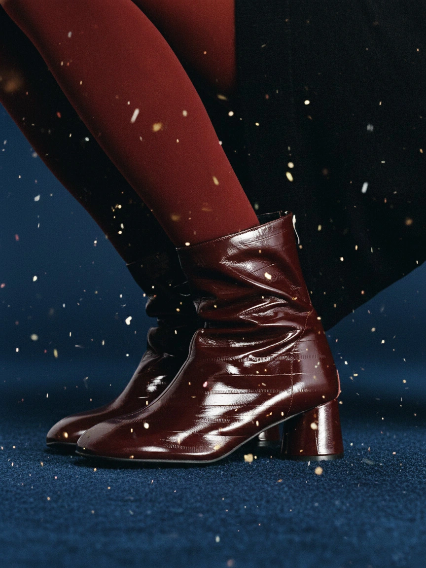 Ботильоны бордового цвета на круглом среднем каблуке